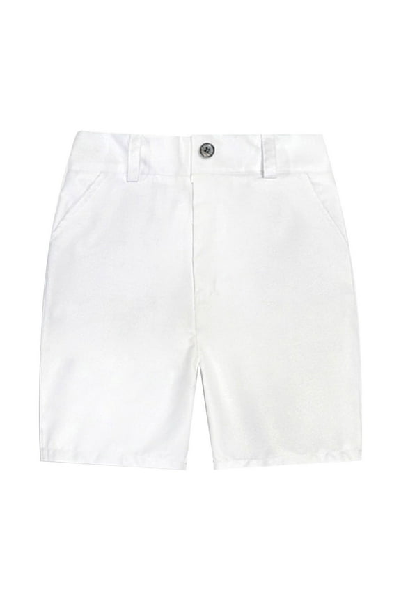 Boys Casual Shorts Summer Comfort Stretch Solid Color Button Down Shorts With Pockets Infant Versatile Beach Vacation Daily Wear Shorts,White,7-8 Years