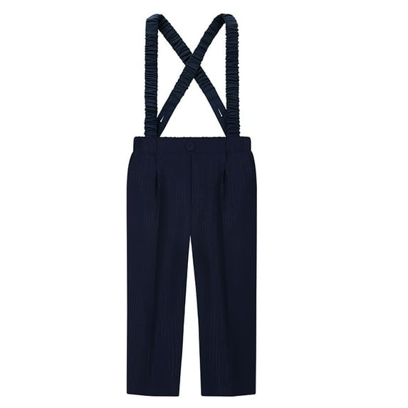 LIIPEE Boys Dress Pants Elastic Waist Straight Wide Leg Plaid Suspenders Trousers With Pockets Kids Comfort Performance Pants,Navy,10-11 Years