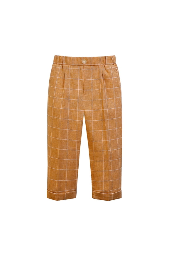 Boys Dress Pants Elastic Waist Straight Wide Leg Plaid Trousers Toddler Casual Daily Pants,Orange,3-4 Years