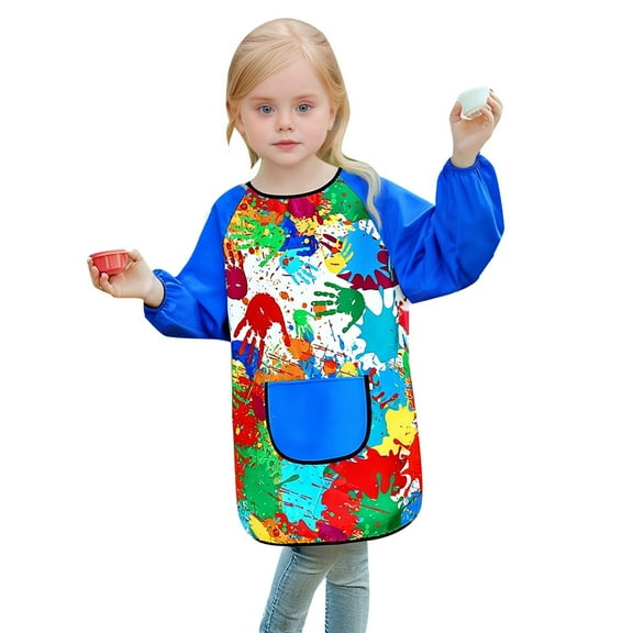 LIIPEE Boys Girls Art Smock Tie Dye Printed Long Sleeve Round Neck Drawing Painting Aprons With Pocket Child Elegant Indoor Outdoor Wear Artist Smock,Blue,6-8 Years