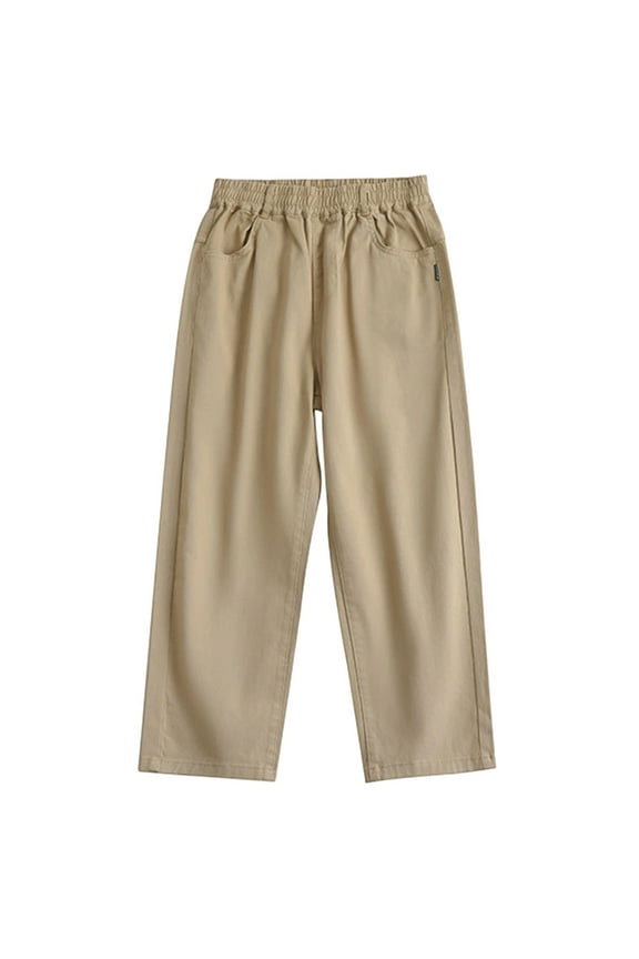 Boys Girls Back To School Uniform Pants Solid Color Stretch Elastic Waist Straight Leg Dress Trousers With Pockets Child Trendy Daily Pants,Khaki,5-6 Years