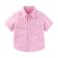 thumbnail image 1 of LIIPEE Boys Girls Back To School Tops Solid Color Short Sleeve Lapel Button Shirt With Pocket Girls Trendy Running Tshirts,Pink,8-9 Years, 1 of 9