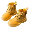 thumbnail image 1 of LIIPEE Boys Girls Boots Solid Color Closed Toe Non- Soft Sole Lace Up Ankle Leather Shoes Child Versatile Birthday Wedding Weekend Boot,Yellow,9.5-10 Years, 1 of 2