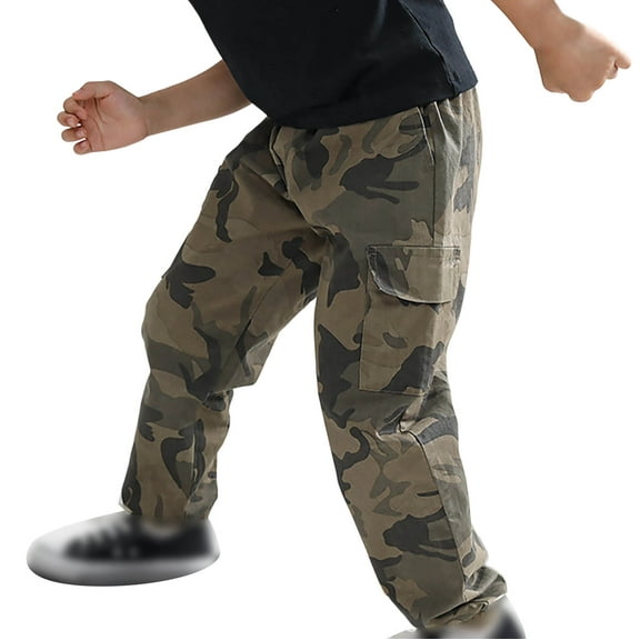 LIIPEE Boys Girls Cargo Pants Loose Elastic Waist Wide Leg Camouflage Work Jogger Trousers With Pockets Boys Comfort Holiday School Party Pants,Ce1,9-10 Years