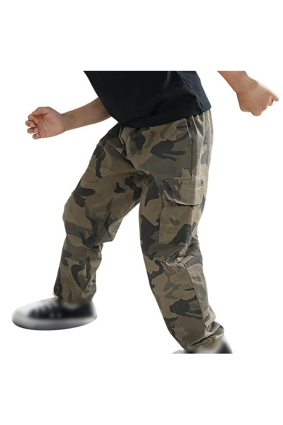 Boys Girls Cargo Pants Loose Elastic Waist Wide Leg Camouflage Work Jogger Trousers With Pockets Boys Comfort Holiday School Party Pants,Ce1,9-10 Years