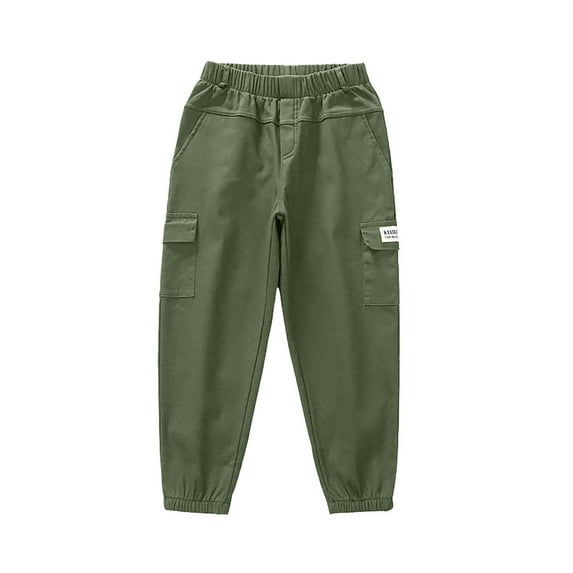 LIIPEE Boys Girls Cargo Pants Solid Color Elastic Waist Wide Leg Work Jogger Trousers With Pockets Child Versatile Casual Daily Party Photoshoot Pants,Green,10-11 Years