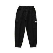 LIIPEE Boys Girls Cargo Pants Solid Color Elastic Waist Wide Leg Work Jogger Trousers With Pockets Kids Breathable Climbing Hiking Camping Cycling Pants,Black,3-4 Years