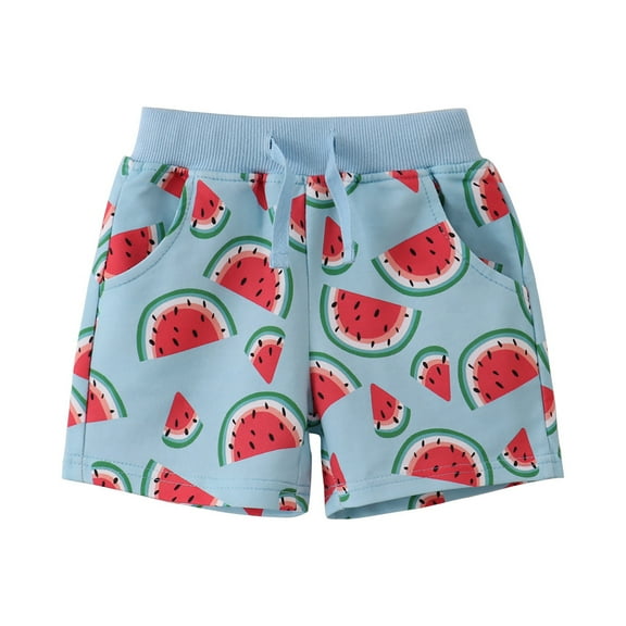 LIIPEE Boys Girls Casual Shorts Summer Fashion Cartoon Watermelon Printed Stretch Elastic Waist Drawstring Shorts Boys Versatile Vacation Shorts,Sky Blue,6-7 Years