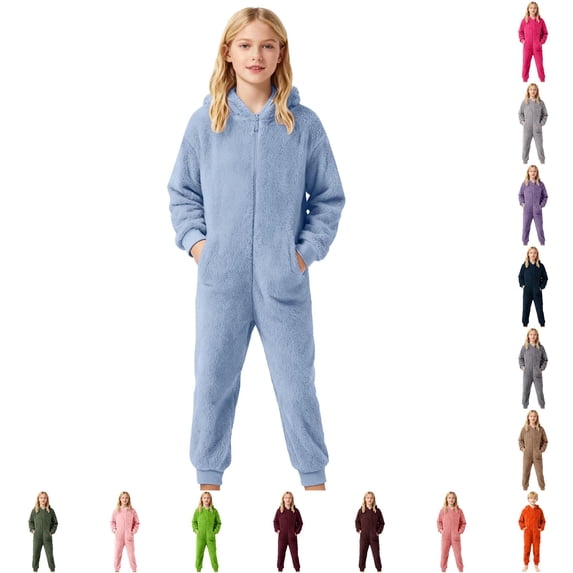 LIIPEE Boys Girls Casual Zip Up Romper Fall Winter Long Sleeve Fuzzy Cozy Warm Onesies With Pockets 1-12 Years