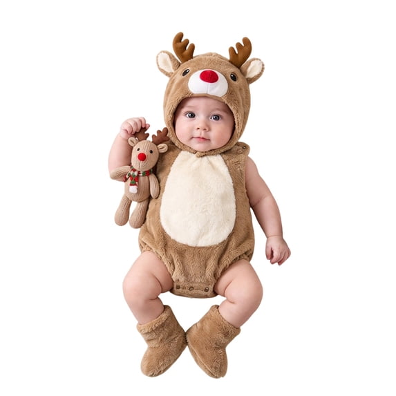 LIIPEE Boys Girls Christmas Reindeer Costume Baby Cute Party Dress Up Clothes 3 Piece Set 0-12 Months