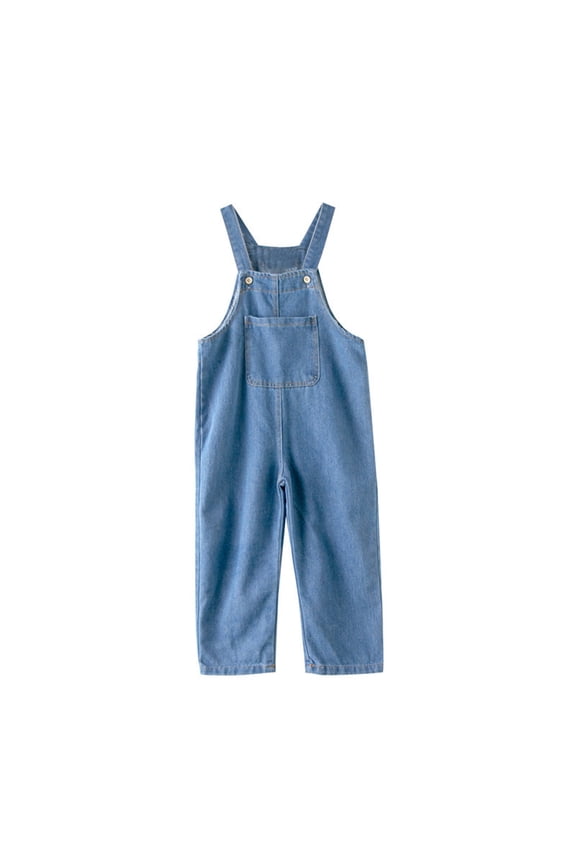 Boys Girls Denim Onesie Loose Fit Adjustable Strap Straight Wide Wide Pants Jeans Jumpsuit With Pocket Toddler Versatile Weekend One-Pieces,Sky Blue,2-3 Years