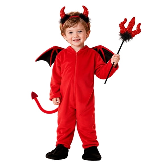 LIIPEE Boys Girls Halloween Devil Costume Set 4 Piece Kids Holiday Party Dress Up Clothes,5-9 Years