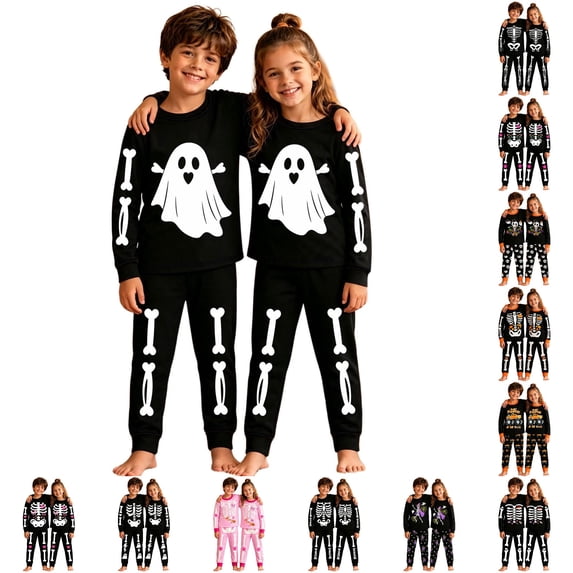 LIIPEE Boys Girls Halloween Graphic Pajamas Long Sleeve Tees And Pants Pajama Sets Kids Fall Sleepwear 2-10 Years