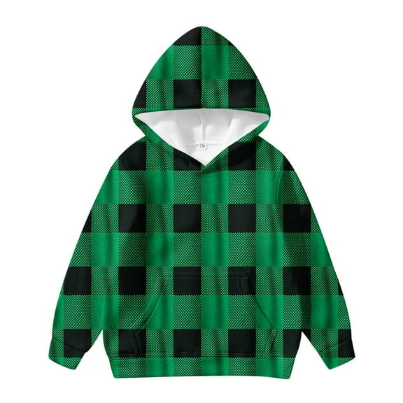 LIIPEE Boys Girls Hoodies Fall Winter Casual Long Sleeve Plaid Printed Pullover Hooded Sweatshirt With Pocket Infant Leisure Camping School Sport Hoodie,Green,3-4 Years