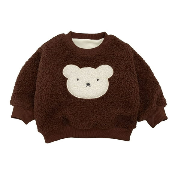 LIIPEE Boys Girls Hoodies Fall Winter Fashion Long Sleeve Cartoon Embroidery Round Neck Pullover Hoodless Sweatshirt Versatile Everyday Wear Casual Outings Hoodie,Coffee,12-18 Months