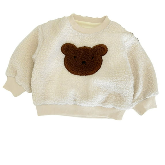 LIIPEE Boys Girls Hoodies Fall Winter Fashion Long Sleeve Cartoon Embroidery Round Neck Pullover Hoodless Sweatshirt Toddler Classic Daily Wear Holiday Wear Hoodie,Beige,18-24 Months