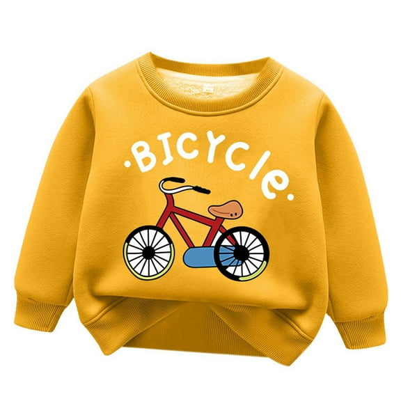 LIIPEE Boys Girls Hoodies Fall Winter Fashion Long Sleeve Thickened Warm Cartoon Printed Round Neck Pullover Hoodless Sweatshirt Versatile Camping School Sport Hoodie,Yellow,5-6 Years