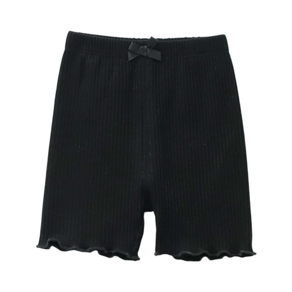 LIIPEE Boys Girls Leggings Shorts Summer Casual Breathable Ribbed Solid Color Elastic Waist Bowknot Lettuce Trim Shorts Baby Classic Photoshoot Shorts,Black,3-4 Years