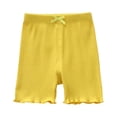 thumbnail image 1 of LIIPEE Boys Girls Leggings Shorts Summer Casual Breathable Ribbed Solid Color Elastic Waist Bowknot Lettuce Trim Shorts Toddler Leisure Daily Shorts,Yellow,2-3 Years, 1 of 3