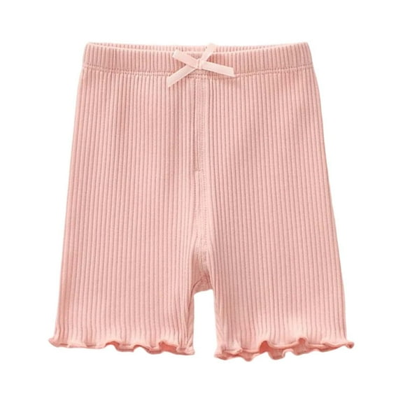 LIIPEE Boys Girls Leggings Shorts Summer Casual Breathable Ribbed Solid Color Elastic Waist Bowknot Lettuce Trim Shorts Toddler Leisure Daily Shorts,Red,2-3 Years