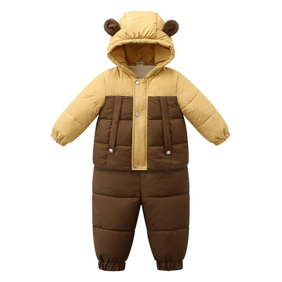 LIIPEE Boys Girls Onesie Color Block Thicken Long Sleeve Hooded Coat Jacket Snowsuit Windproof Warm Jumpsuit Newborn Trendy School One-Pieces,Yellow,9-12 Months