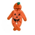 thumbnail image 1 of LIIPEE Boys Girls Onesie Halloween Cartoon Pumpkin Face Printed Long Sleeve Hooded Zip Up Jumpsuit Infant Comfort Party One-Pieces,Orange,18-24 Months, 1 of 7