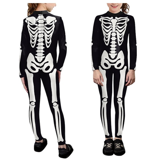 LIIPEE Boys Girls Onesie Halloween Cartoon Skeleton Printed Long Sleeve Round Neck Tights Jumpsuit Girl Leisure Indoor Outdoor Wear One-Pieces,White,Xl