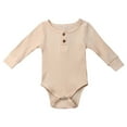 thumbnail image 1 of LIIPEE Boys Girls Onesie Solid Color Ribbed Long Sleeve Round Neck Button Bodysuits Classic Vacation One-Pieces,Beige,9-12 Months, 1 of 2