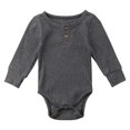 thumbnail image 1 of LIIPEE Boys Girls Onesie Solid Color Ribbed Long Sleeve Round Neck Button Bodysuits Handsome Vacation One-Pieces,Grey,3-6 Months, 1 of 2