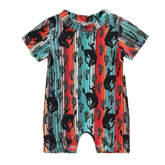 LIIPEE Boys Girls Onesie Summer Casual Short Sleeve Cartoon Striped Printed Round Neck Romper Kids Trendy Daily One-Pieces,Black,0-3 Months