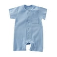 thumbnail image 1 of LIIPEE Boys Girls Onesie Summer Comfort Ribbed Short Sleeve Solid Color Round Neck Button Down With Pocket Romper Boys Comfort Casual Outings One-Pieces,Light Blue,12-18 Months, 1 of 9