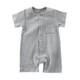 thumbnail image 1 of LIIPEE Boys Girls Onesie Summer Comfort Ribbed Short Sleeve Solid Color Round Neck Button Down With Pocket Romper Kids Classic Party One-Pieces,Grey,6-12 Months, 1 of 3