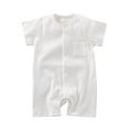 thumbnail image 1 of LIIPEE Boys Girls Onesie Summer Comfort Ribbed Short Sleeve Solid Color Round Neck Button Down With Pocket Romper Kids Trendy Daily One-Pieces,White,0-3 Months, 1 of 3