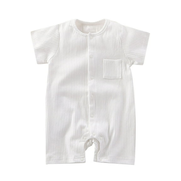 LIIPEE Boys Girls Onesie Summer Comfort Ribbed Short Sleeve Solid Color Round Neck Button Down With Pocket Romper Kids Trendy Daily One-Pieces,White,0-3 Months