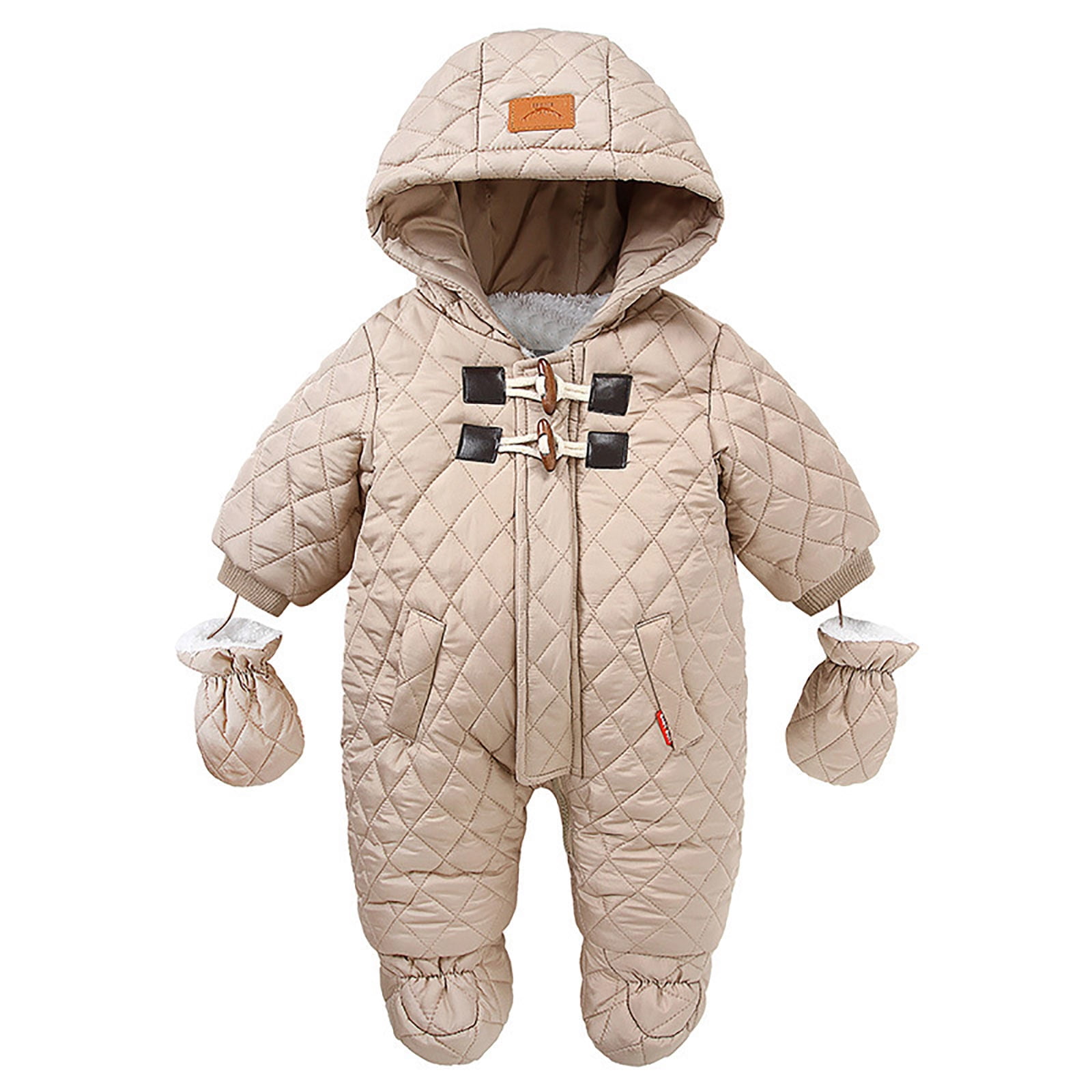 LIIPEE Boys Girls Onesie Thicken Long Sleeve Hooded Coat Jacket Snowsuit Windproof Warm Jumpsuit Infant Casual Vacation One-Pieces,Khaki,9-12 Months