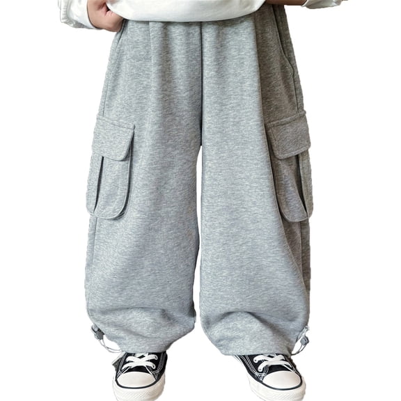 LIIPEE Boys Girls Pants Solid Color Elastic Waist Straight Wide Leg Sweatpants Trousers With Pockets Boys Casual Holiday Party Cycling Pants,150,9-10 Years