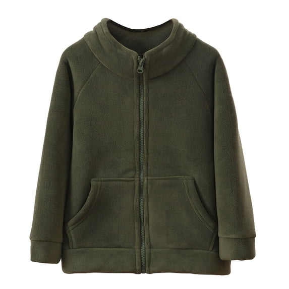 LIIPEE Boys Girls Plush Jacket Solid Color Long Sleeve Stand Collar Zip Up Fuzzy Jackets Big Boys Casual School Coat,Dark Green,9-10 Years