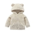 thumbnail image 1 of LIIPEE Boys Girls Plush Jackets Solid Color Long Sleeve Hooded Zip Up Thickened Fuzzy Jackets With Pockets Versatile Party Coat,Beige,18-24 Months, 1 of 8