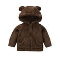thumbnail image 1 of LIIPEE Boys Girls Plush Jackets Solid Color Long Sleeve Hooded Zip Up Thickened Fuzzy Jackets With Pockets Toddler Classic Birthday Coat,Brown,4-5 Years, 1 of 8