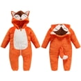 thumbnail image 1 of LIIPEE Boys Girls Plush Onesie Cartoon Animal Warm Long Sleeve Hooded Zip Up Flannel Fuzzy Jumpsuit Toddler Comfort Sports One-Pieces,Orange,6-12 Months, 1 of 9