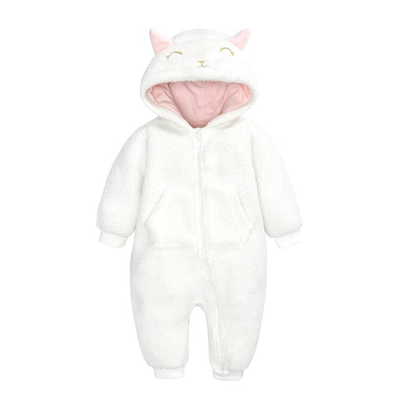 LIIPEE Boys Girls Plush Onesie Warm Cartoon Animal Long Sleeve Hooded Zip Up Fuzzy Jumpsuit Girl Breathable Birthday Wedding Weekend One-Pieces,White,18
