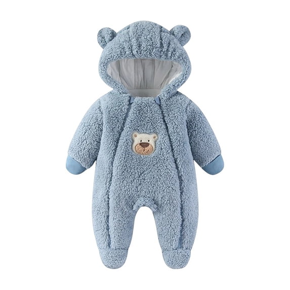 LIIPEE Boys Girls Plush Onesie Warm Thickened Cartoon Animal Long Sleeve Hooded Zip Up Fuzzy Jumpsuit Classic Outdoor One-Pieces,Blue,9-12 Months