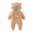 thumbnail image 1 of LIIPEE Boys Girls Plush Onesie Warm Thickened Cartoon Animal Long Sleeve Hooded Zip Up Fuzzy Jumpsuit Versatile School One-Pieces,Khaki,6-9 Months, 1 of 4