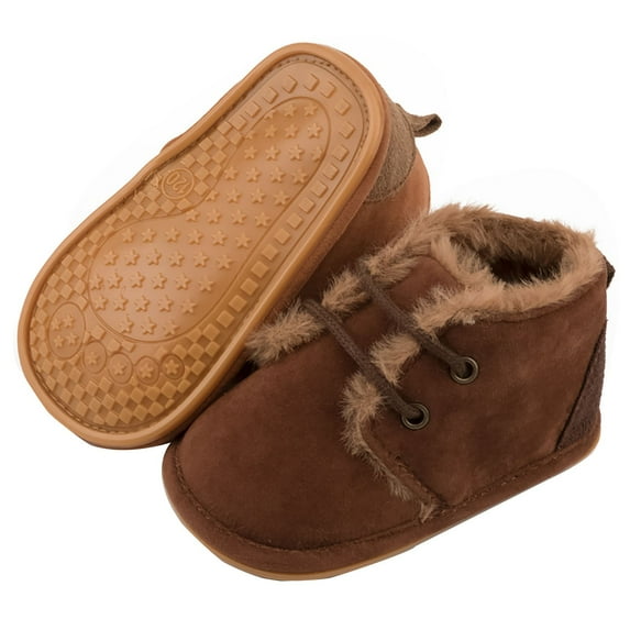 LIIPEE Boys Girls Plush Sneakers Solid Color Closed Toe Non- Soft Sole On Fuzzy House Shoes Classic School Plush Sneaker,Coffee,0-6 Months