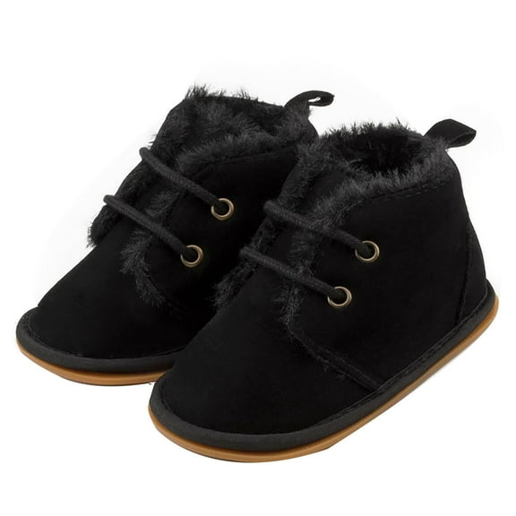 LIIPEE Boys Girls Plush Sneakers Solid Color Closed Toe Non- Soft Sole On Fuzzy House Shoes Versatile Outdoor Plush Sneaker,Black,12-18 Months