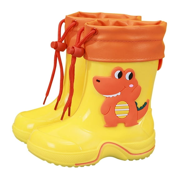 LIIPEE Boys Girls Rain Boots Cartoon Animal Lightweight Closed Toe Non- Waterproof Rain Shoes Child Classic Birthday Wedding Weekend Boot,Yellow,6-7 Years