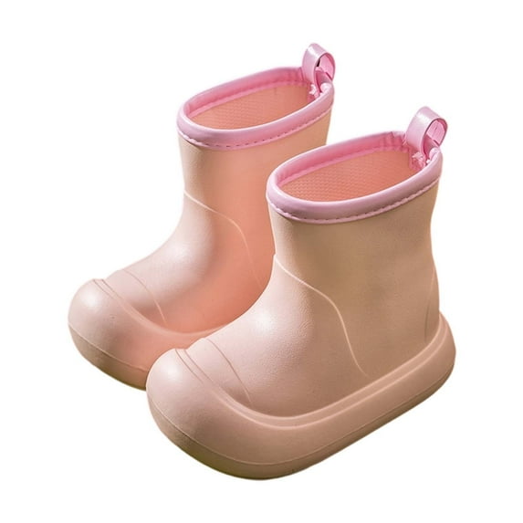 LIIPEE Boys Girls Rain Boots Color Block Lightweight Closed Toe Non- Waterproof Rain Shoes Boys Comfortable Holiday School Party Boot,Pink,4-5 Years