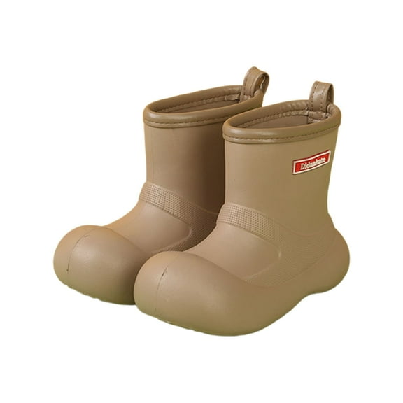 LIIPEE Boys Girls Rain Boots Solid Color Lightweight Closed Toe Non- Soft Sole Waterproof Rain Shoes Child Leisure Holiday School Party Boot,Khaki,9.5-10 Years