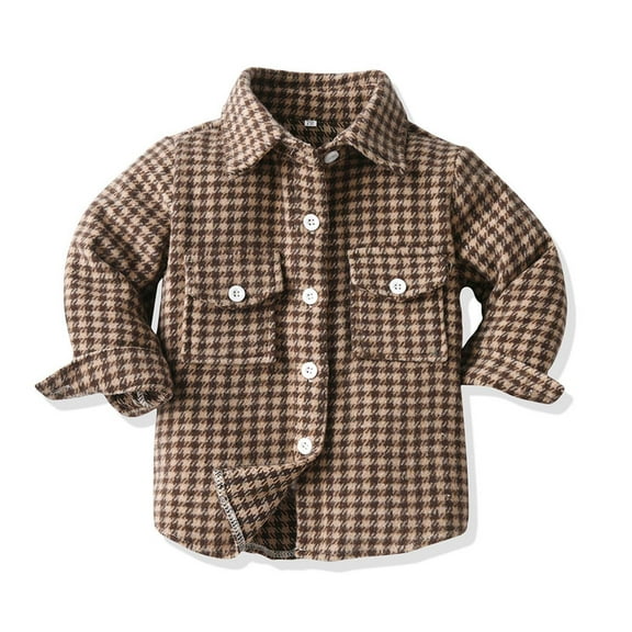 LIIPEE Boys Girls Shirt Long Sleeve Turndown Collar Button Plaid Shirt With Pockets Toddler Versatile Daily Wear Shirts,Brown,12-18 Months