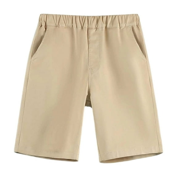 LIIPEE Boys Girls Shorts Solid Color Elastic Waist Wide Leg Shorts With Pockets Toddler Breathable School Shorts,Khaki,3-4 Years